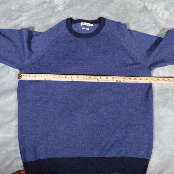 Peter Millar Merino Wool Knit Sweater Mens L Suede Elbow Patch Blue - Picture 5 of 7